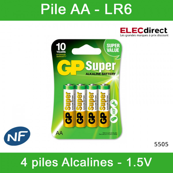 4 piles alcalines LR6 AA 1.5V