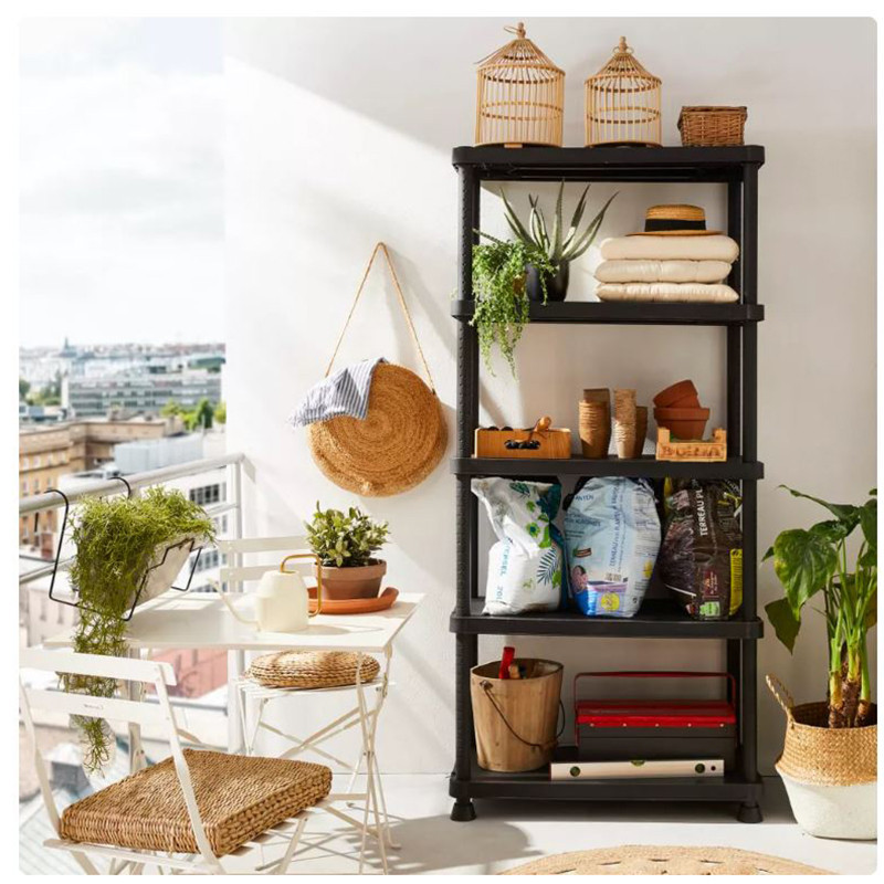 Etagère plastique noir mat SPACEO, 5 tablettes l.90xH.187.5xP.45
