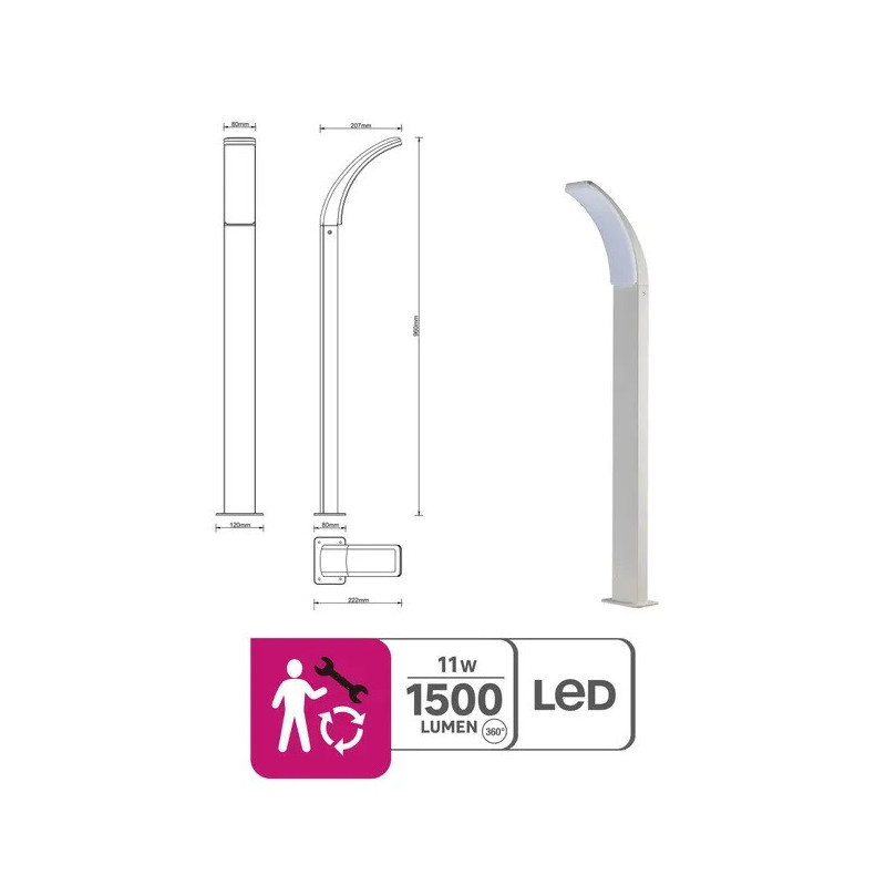 Potelet extérieur LED LAKKO 1500 lm blanc