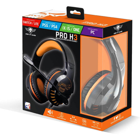 Casque filaire Gaming 2.0 Pro H3 Noir/Orange - SPIRIT OF GAMER - CASQMIC-PH3MPSOG