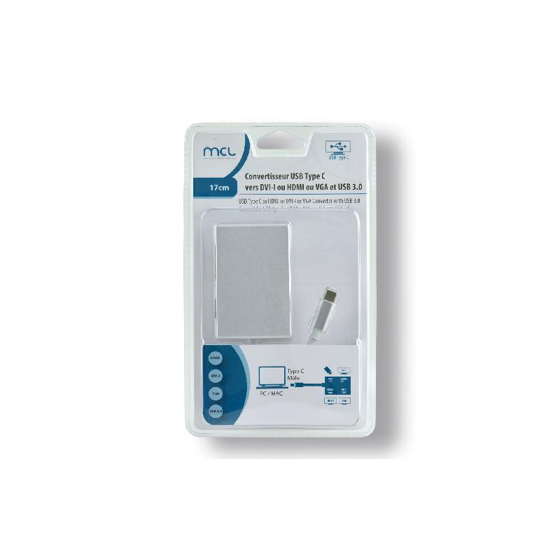 Adaptateur USB-C Mâle vers HDMI/DVI/VGA USB 3.0 Argenté - MCL - BOITUSB3CDVIHRUMCL
