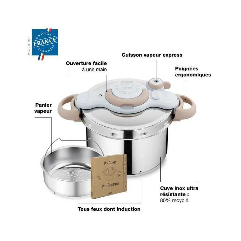 Cocotte minute Clipso Minut Eco Respect 7.5L Argent - SEB - P4624871
