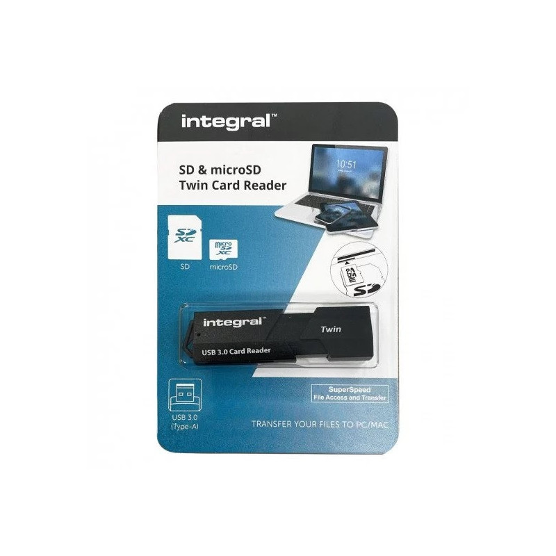 Lecteur de carte mémoire USB3.0 Twin V3 Noir - INTEGRAL - LECTCARTDUALSLOTU3.