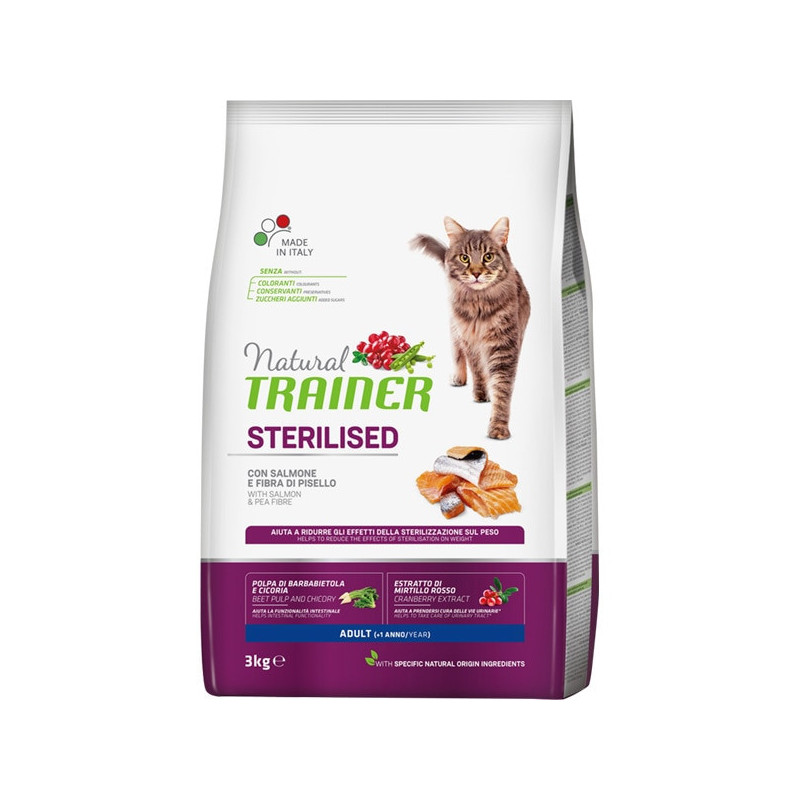 Croquette au saumon pour chat adulte stérilisé 3kg - NATURAL TRAINER 