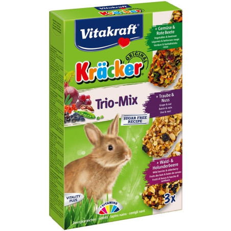 Kräcker pour lapin nain Trio Mix Raisin-Noix/Fruits des Bois/Légumes (x3) - VITAKRAFT - VKRLTM272