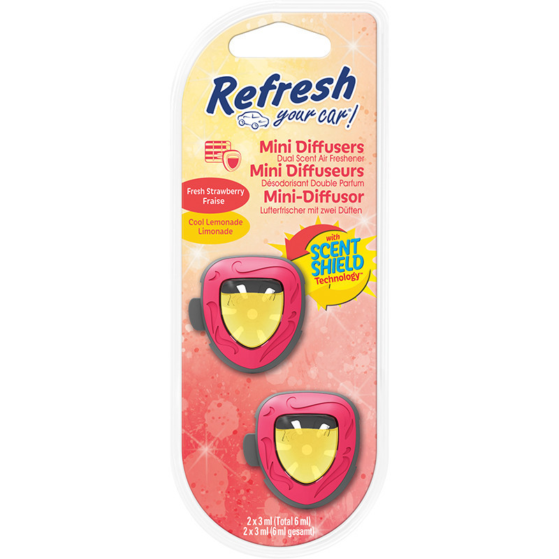 Pochette de 2 mini diffuseurs parfum Fraise/Cool Lemonade 3mL - REFRESH YOUR CAR - 1KAUTMD0062