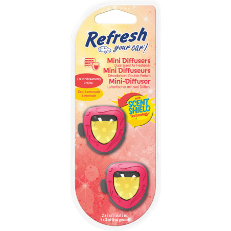 Pochette de 2 mini diffuseurs parfum Fraise/Cool Lemonade 3mL - REFRESH YOUR CAR - 1KAUTMD0062