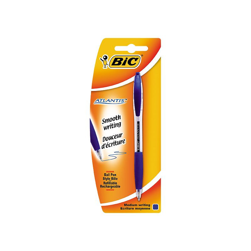 Stylo à bille rétractable Atlantis Soft pointe moyenne bleu - BIC - 3CBIATLB1