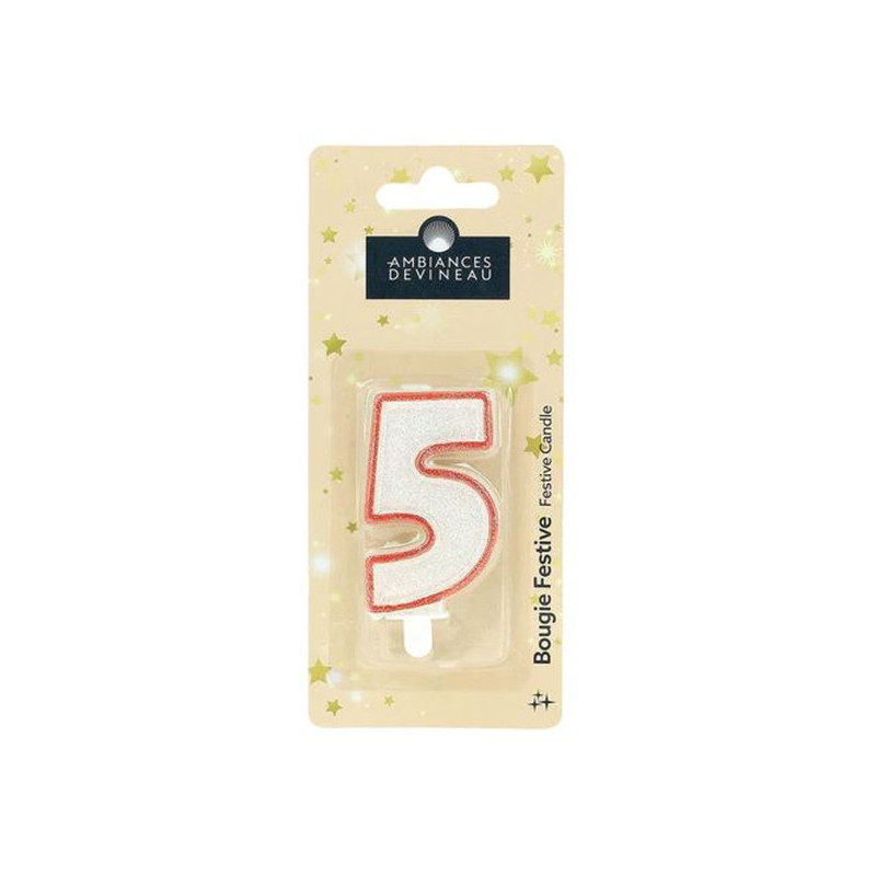 Bougie Chiffre pailletté avec Pied N°5 - DEVINEAU - 7682773