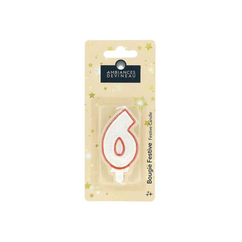 Bougie Chiffre pailletté avec Pied N°6 - DEVINEAU - 7682774