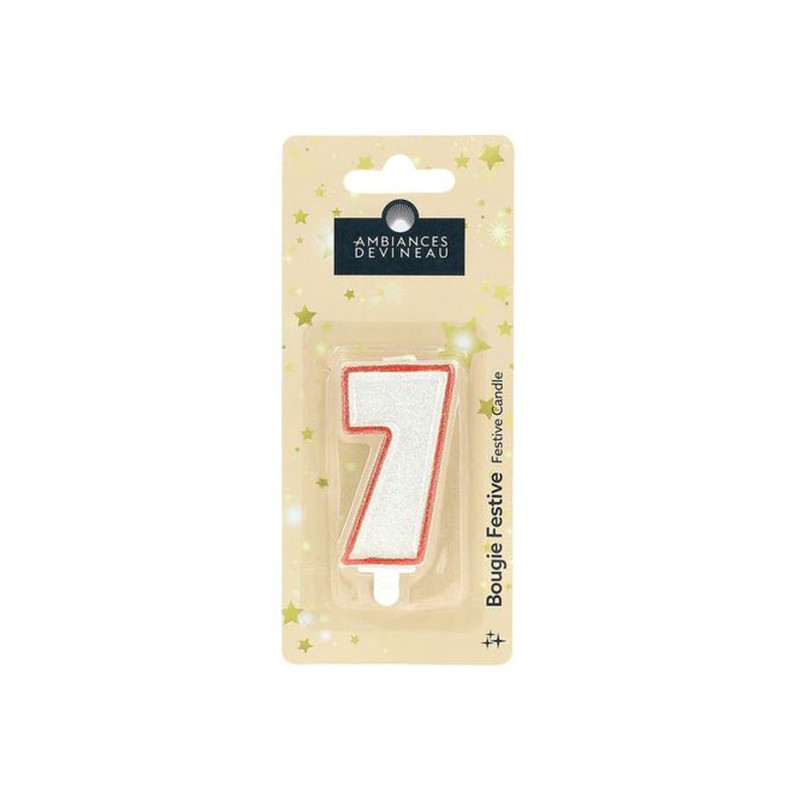 Bougie Chiffre pailletté avec Pied N°7 - DEVINEAU - 7682775