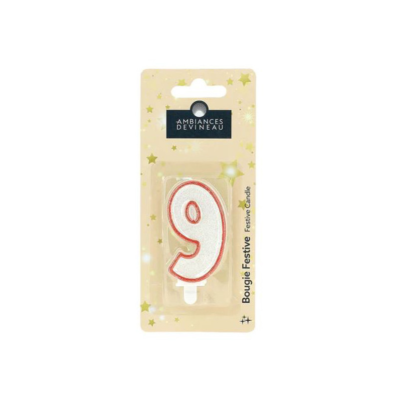 Bougie Chiffre pailletté avec Pied N°9 - DEVINEAU - 7682777