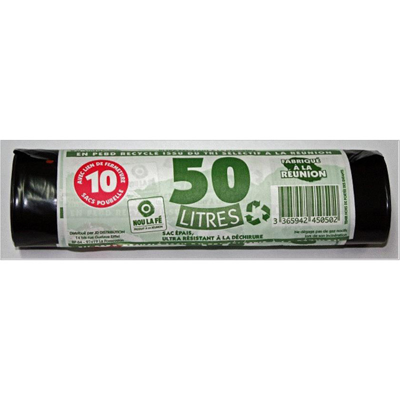 Etui de 10 Sacs poubelle 50L Noir - BOURBON PLASTIQUES - 5ABP050