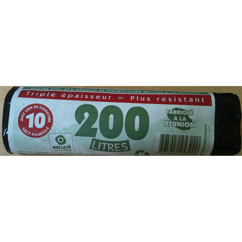 Etui de 10 Sacs poubelle 200L Noir - BOURBON PLASTIQUES - 5ABP200