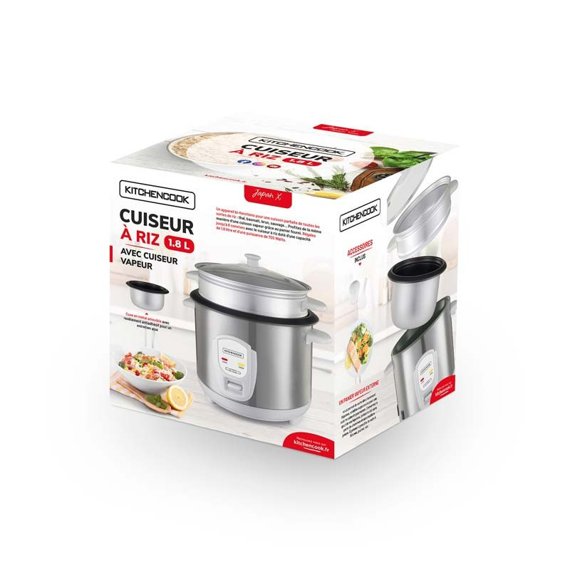 Cuiseur à riz 1.8L + Panier vapeur Japan X Gris - KITCHENCOOK - JAPANXGRIS