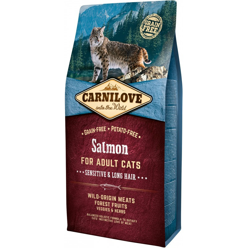 Croquettes pour chat adulte Sensitive Long Hair au saumon 6kg - CARNILOVE 