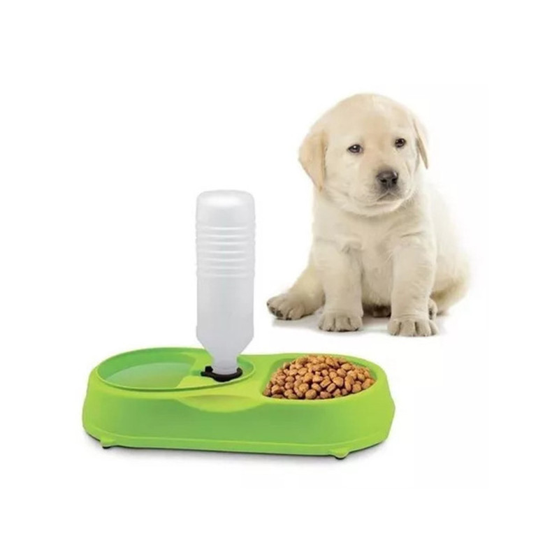 Abreuvoir/mangeoire + Bouteille 500ml Vert/Blanc - SPEEDY PET - INA-34598