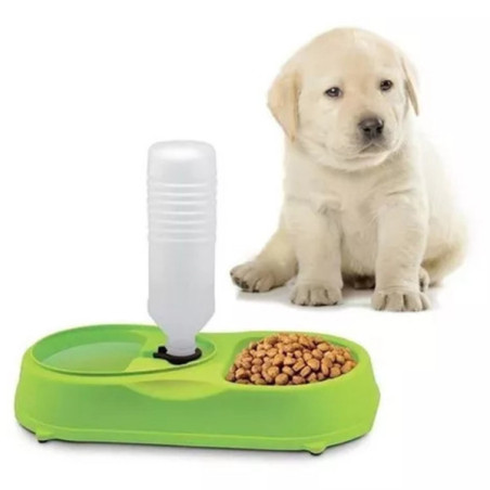 Abreuvoir/mangeoire + Bouteille 500ml Vert/Blanc - SPEEDY PET - INA-34598