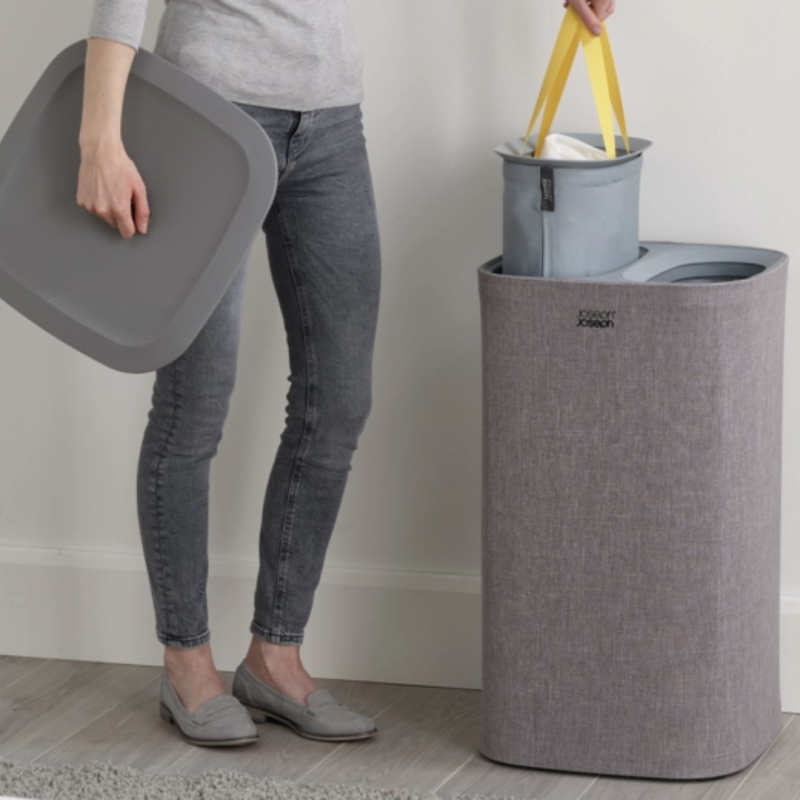 Panier à linge 2 bacs Gris 2x30L