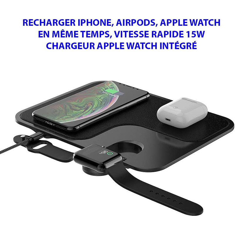 Station de recharge rapide sans fil 3en1 Noir - MOOVY - AR01230