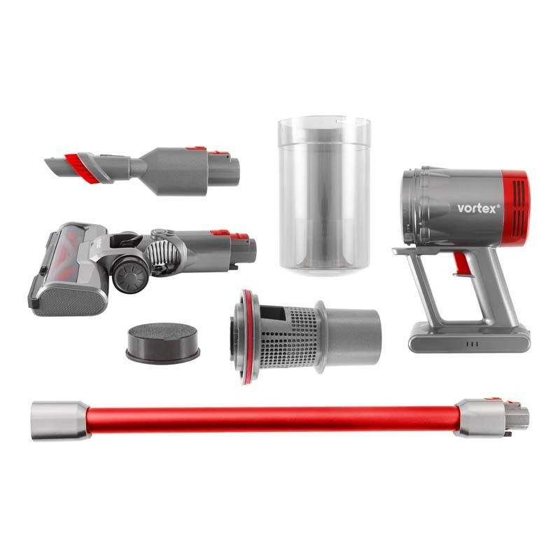 Aspirateur balai sans fil Cyclonique 2en1 130W Rouge - VORTEX - F13