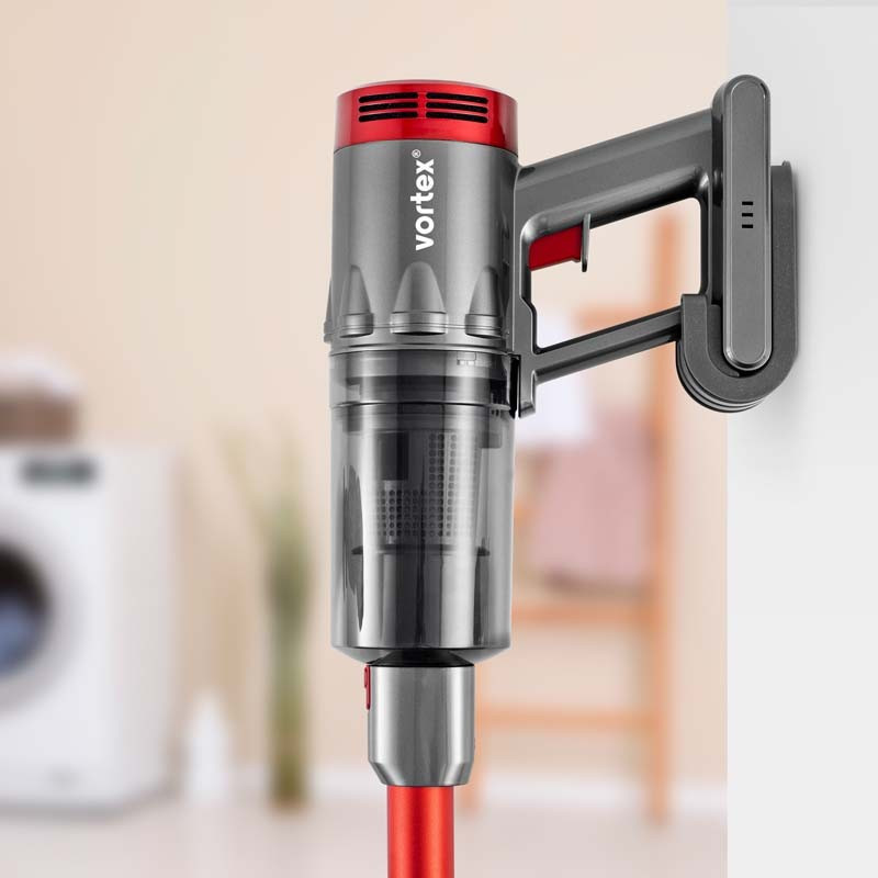 Aspirateur balai sans fil Cyclonique 2en1 130W Rouge - VORTEX - F13