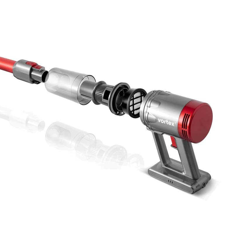 Aspirateur balai sans fil Cyclonique 2en1 130W Rouge - VORTEX - F13