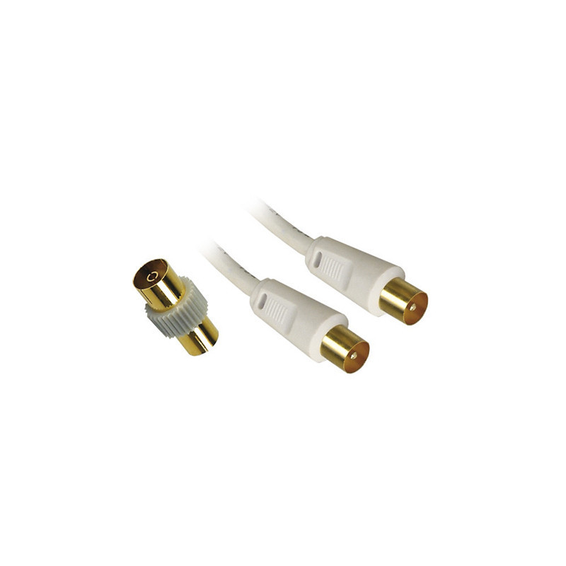Câble TV mâle Mâle 9,52mm 10m avec adaptateur Blanc - APM - 408016