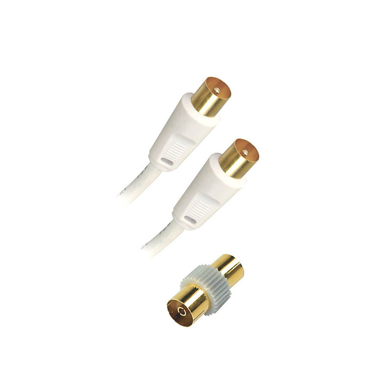 Câble TV mâle Mâle 9,52mm 10m avec adaptateur Blanc - APM - 408016