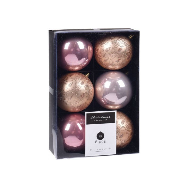 Boules de Noël Rose et Argent 6 pièces