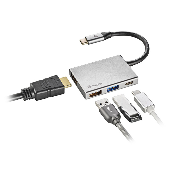 Chargeur et câble d'alimentation PC Ngs WONDER HUB 4: 4 ports USB 3.0 vers  le hub USB-C. Ajouter 4 ports USB 3,0 à votre ordinateur USB-C pour  connecter plusieurs appareils