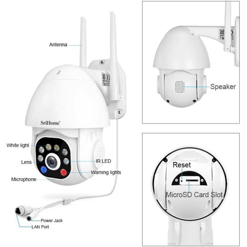 Caméra Surveillance 2.0 MP Android iOS Vision Nocturne Blanc