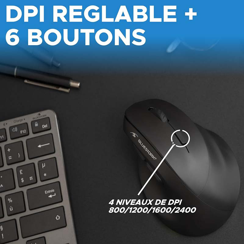 Souris sans fil Ergonomique et verticale 800-2400DPI RGB Noir - BLUESTORK - BS_M_WL_ERGO_LUMI