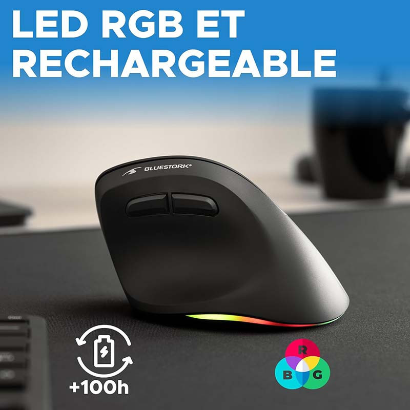Souris sans fil Ergonomique et verticale 800-2400DPI RGB Noir - BLUESTORK - BS_M_WL_ERGO_LUMI