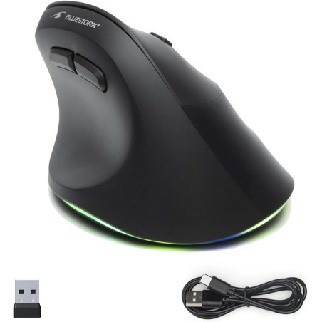 Souris sans fil Ergonomique et verticale 800-2400DPI RGB Noir - BLUESTORK - BS_M_WL_ERGO_LUMI
