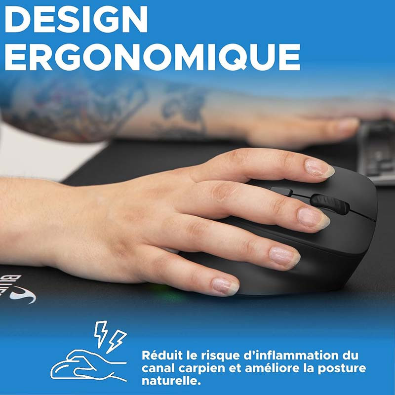 Souris sans fil Ergonomique et verticale 800-2400DPI RGB Noir - BLUESTORK - BS_M_WL_ERGO_LUMI