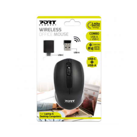 Souris sans fil Wireless Office USB+USB-C Noir - PORT DESIGNS - G1389