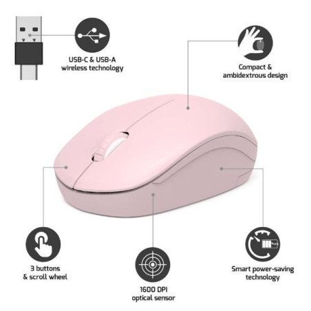 Souris sans fil Collection II USB/USB-C Rose - PORT DESIGNS - 900541