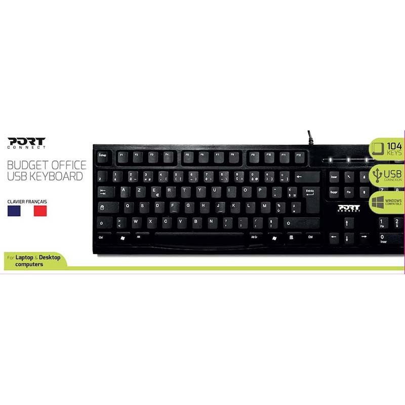 Clavier USB filaire AZERTY Noir - PORT DESIGNS - 900753