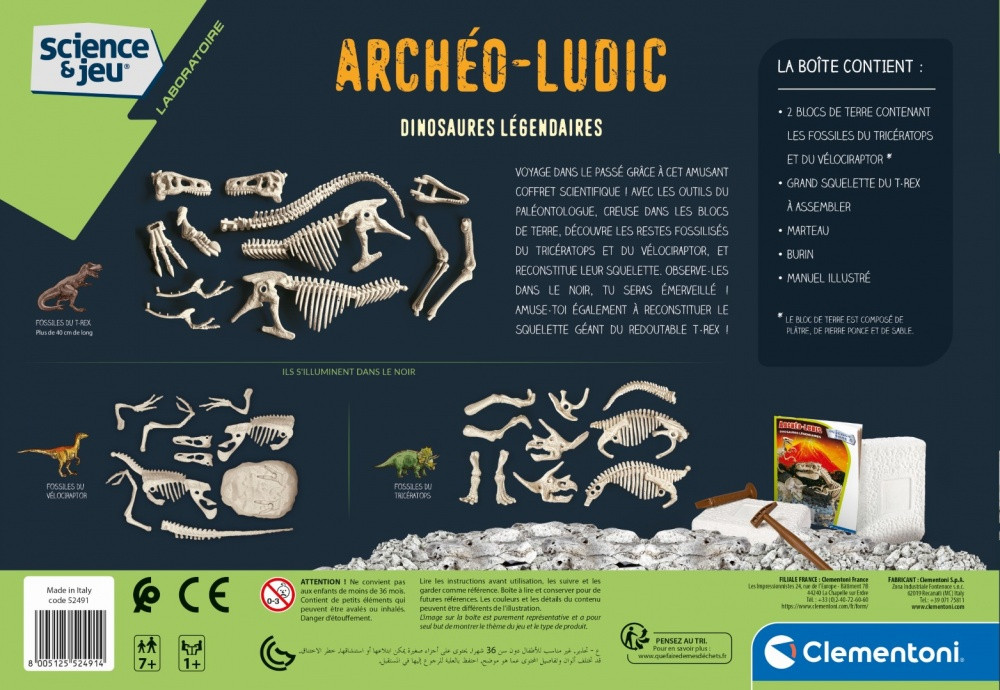 CLEMENTONI Archéo Ludic' T-Rex + Tricératops pas cher 