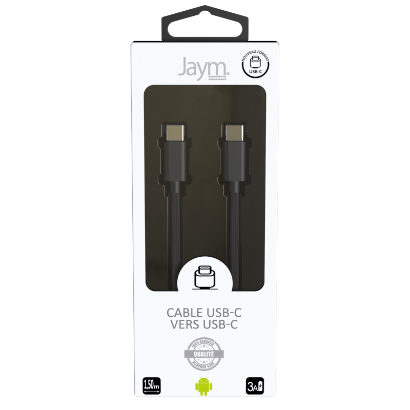 Câble USB-C vers Type-C 3A 1.5m Noir - JAYM - JMPOPCABLE047