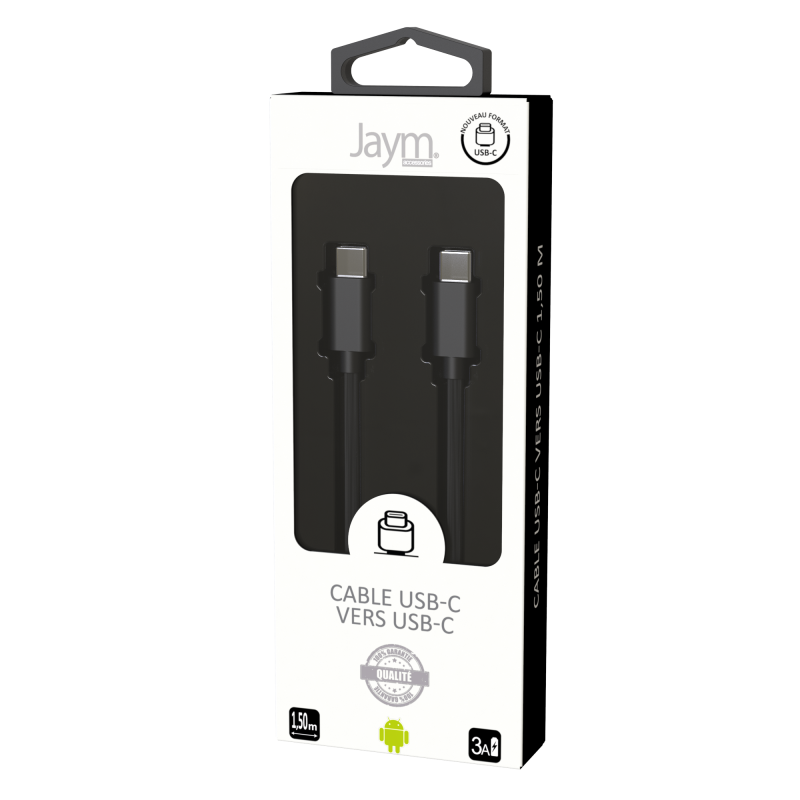 Câble USB-C vers Type-C 3A 1.5m Noir - JAYM - JMPOPCABLE047