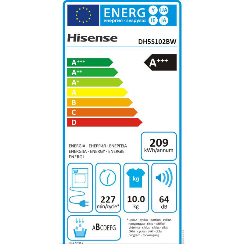Sèche-linge pose libre 1400tr/mn 10Kg Blanc - HISENSE - DH5S102BW