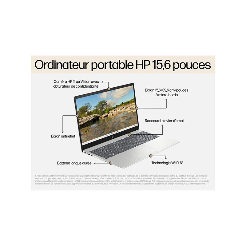 Ordinateur portable 15-FC0060NF AMD Ryzen 7 7730U 16/512Go Argenté - HP - HP157L8Y5EA