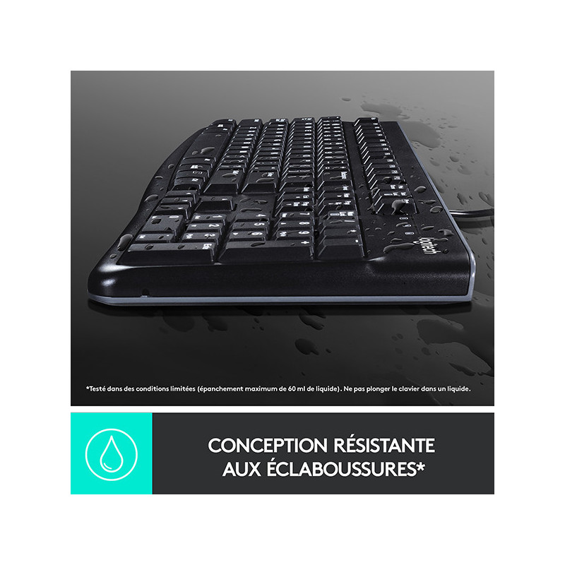 Clavier USB filaire AZERTY K120 Noir - LOGITECH - LOG_920-002488