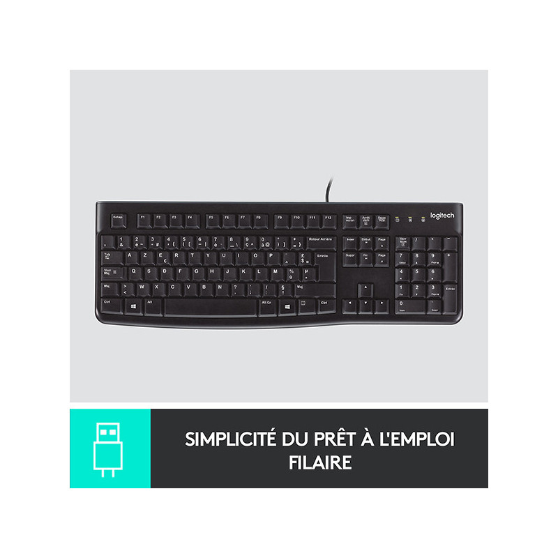 Clavier USB filaire AZERTY K120 Noir - LOGITECH - LOG_920-002488