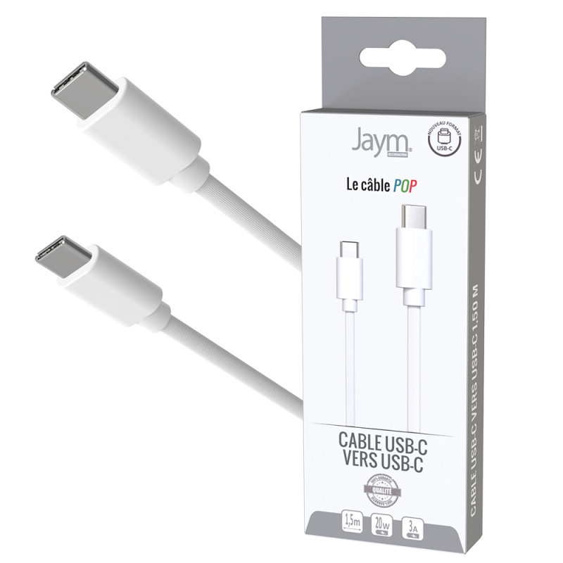 Câble USB-C vers type-C 3A 1.5m Blanc - JAYM - JMPOPCABLE048