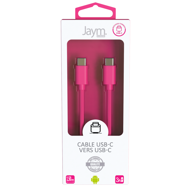Câble USB-C vers type-C 3A 1.5m Rose - JAYM - JMPOPCABLE043