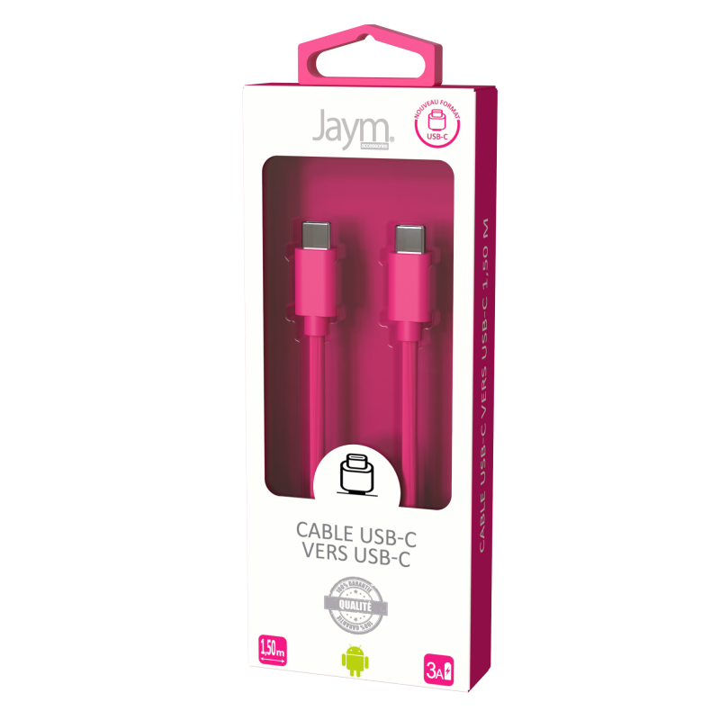 Câble USB-C vers type-C 3A 1.5m Rose - JAYM - JMPOPCABLE043
