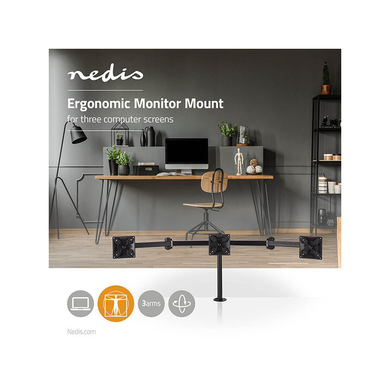 Support pour moniteur de bureau 3 écrans 14-24 " noir - NEDIS - ERGOTMM100BK